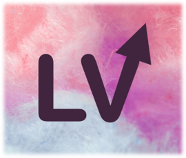 logo of LivelyVectors- the letters 'l' and 'v,' with the end of 'v' being an arrow. red and purple and blue clouds in background